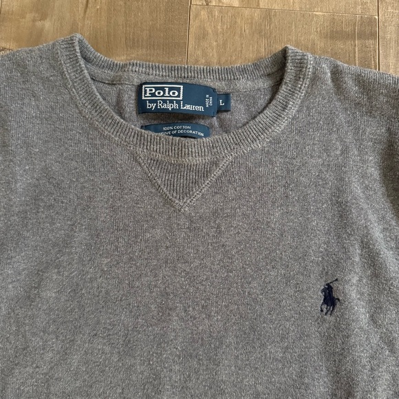 Polo Ralph Lauren Crewneck Pullover Sweater Gray Men Large Navy Pony Preppy - Picture 1 of 6